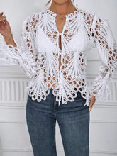 Hollow Out Bell Sleeve Blouse - Sexy Perforated Breathable Night Club Shirt
